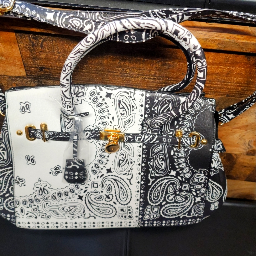 Bandana style black and white purse